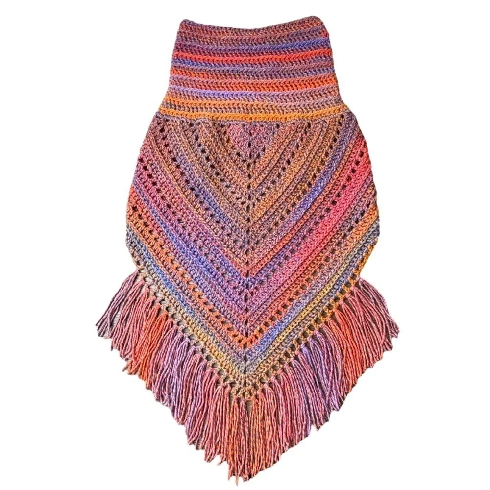 Handcrafted Crochet Cowl Neck Scarf‎ With Fringe New Handmade by Seller Knit